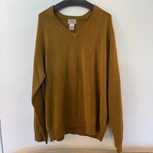 Vintage L.L.Bean 100% Lambswool Sweater Mens XL Mustard Gold V Neck Pullover